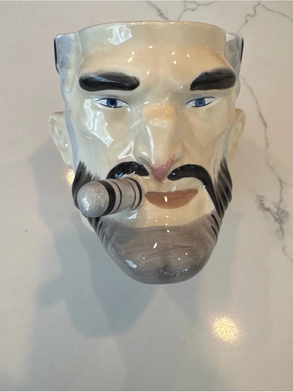 Men's Ceramic Face Mug – Cream and Gray Decorative Grooming Accent